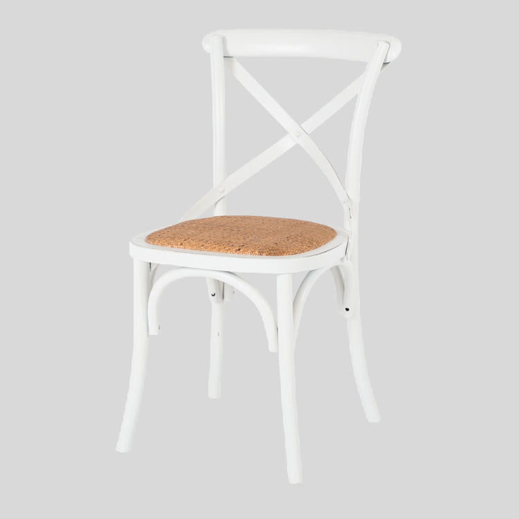 Aged White & Natural Rattan Crossback Dining Chair